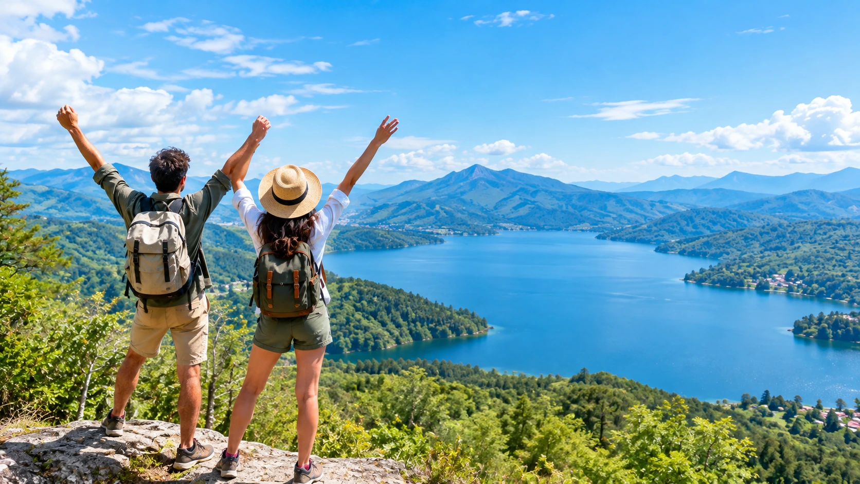 Two travelers enjoying a scenic view